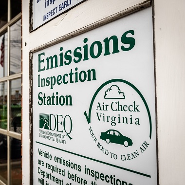 Emissions Inspection Station DEQ Air Check Virginia sign in Alexandria, VA